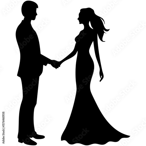 Elegant couple holding hands silhouette