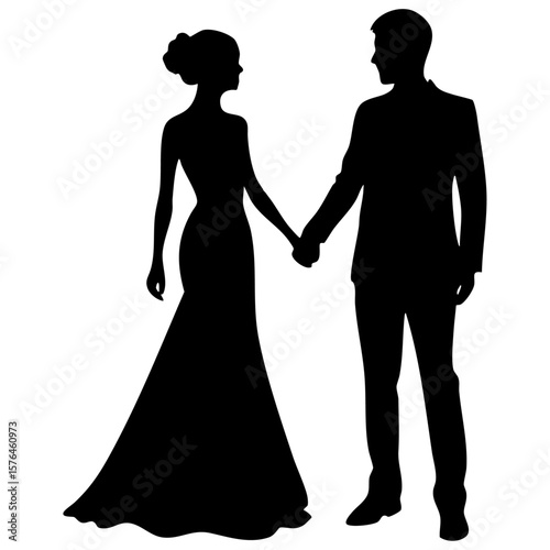 Elegant couple holding hands silhouette
