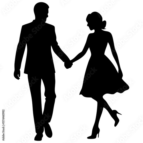 Elegant couple dancing silhouette