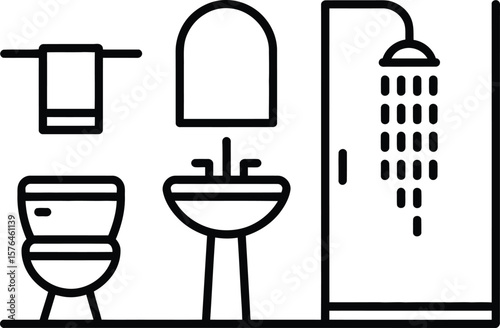 Simple Line Art Illustration of a Modern Bathroom