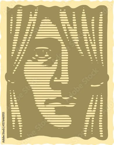  engraving canvas template stamp lined vector based artwork featuring a half hidden face behind curtain mysterious expression detailed design illustration