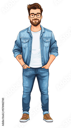 Young man standing casually in denim outfit with a confident smile  