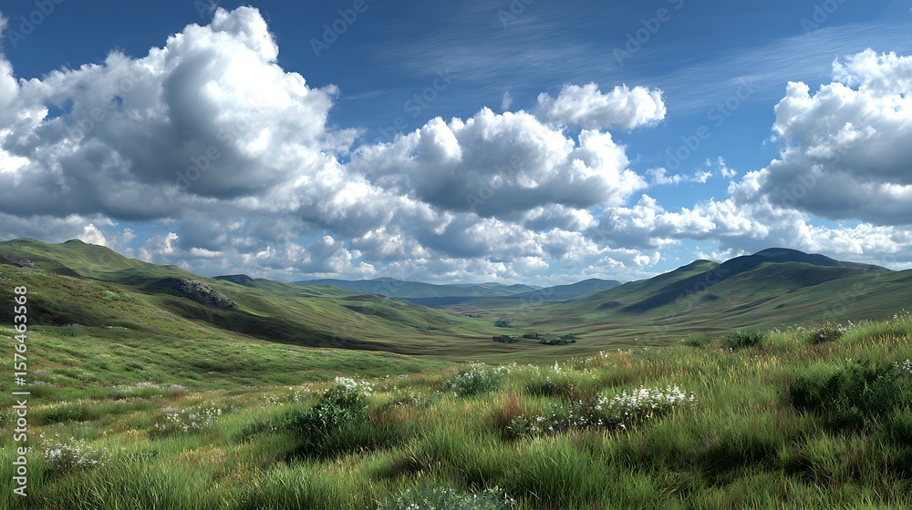 Fototapeta premium Scenic Landscape with Hills and Cloudy Sky