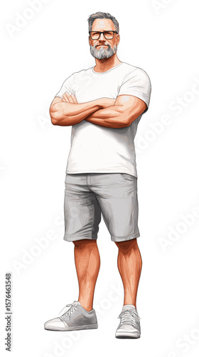 Senior man standing confidently with arms crossed in casual attire  