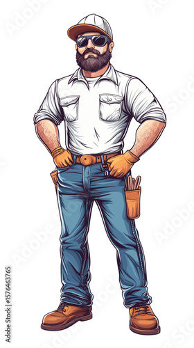 Confident construction worker standing with hands on hips in uniform  