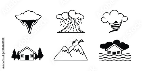 Mega Set of Disaster and Weather Hazard Line Icons Comprehensive Collection of Natural Disaster and Weather Related Symbols on transparent background comprehensive mega set disaster