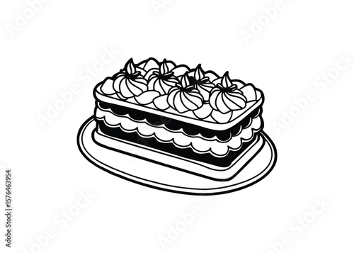 Silhouette of Tiramisu Cake isolated on a white background