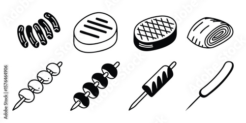 Comprehensive Meat Product Line Icon Set Vector Illustration Diverse Collection of Butchery Processing and Consumption Icons on transparent background comprehensive vector icon set featuring diverse