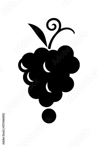 Minimalist Silhouette of Grape Bunch with Leaf
