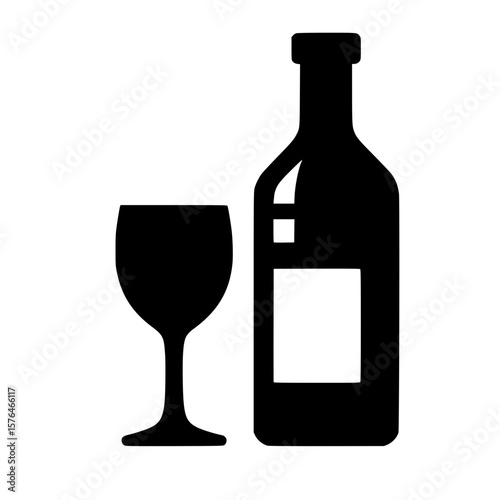 Minimalist Silhouette of Wine Bottle and Glass