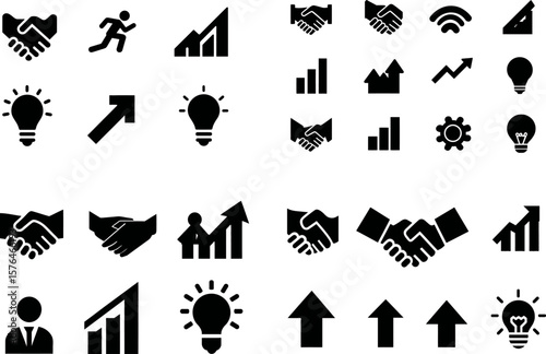 Business success and growth vector icons set for finance and strategy design needs