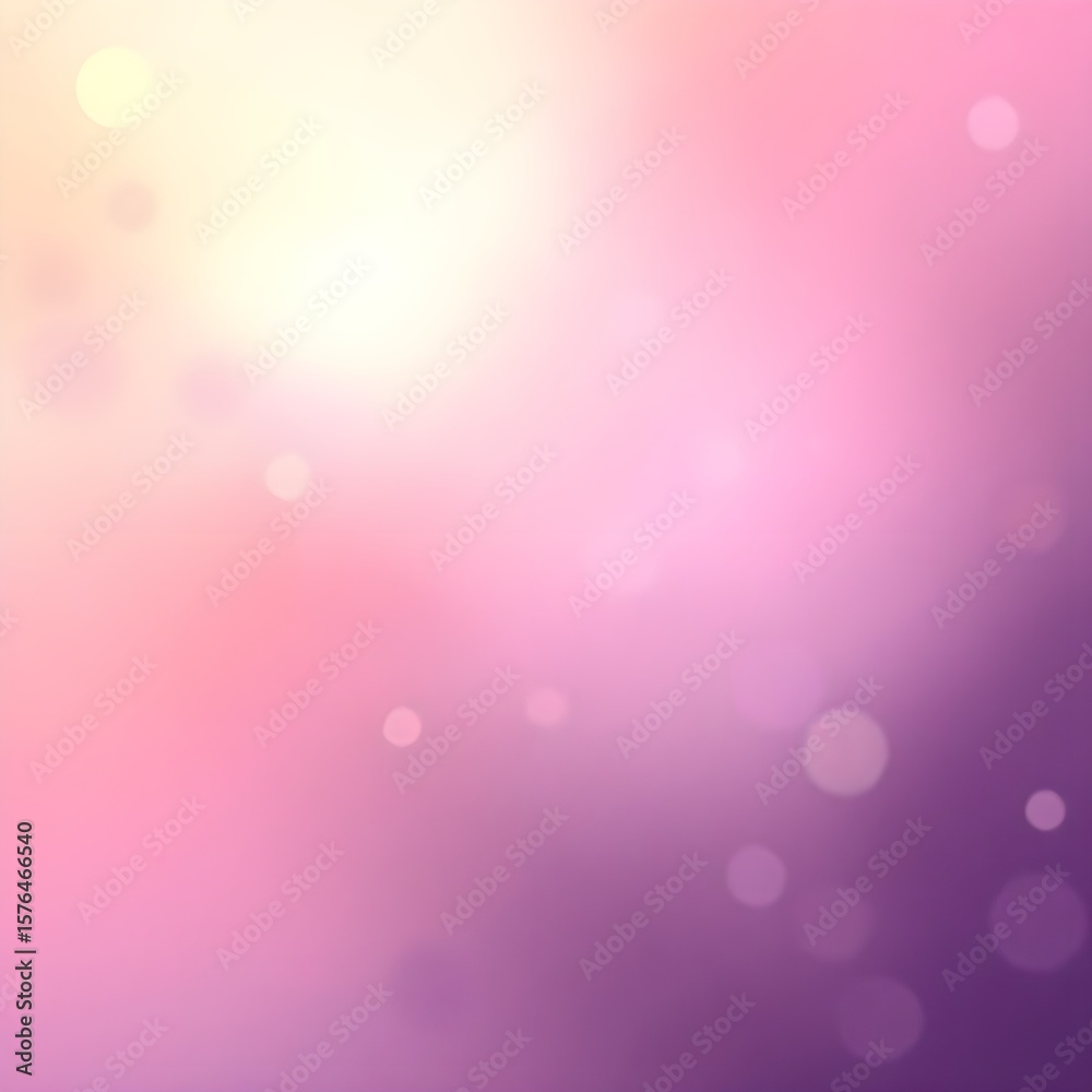 Soft abstract swirl of pink, gold, and purple gradients with floating bokeh lights, dreamy digital texture for design use, no objects, smooth fade edges