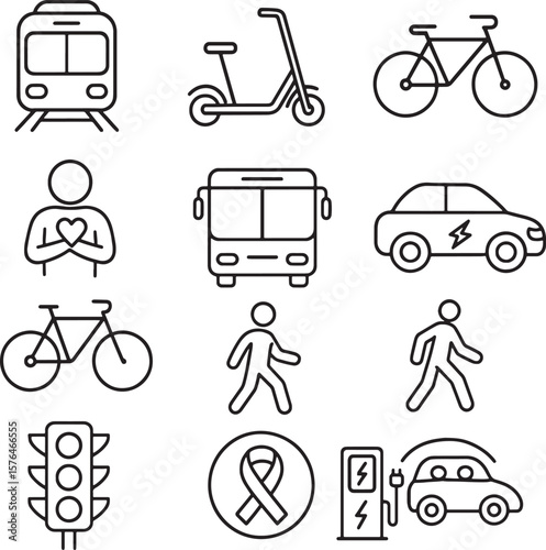 transportation icons on white