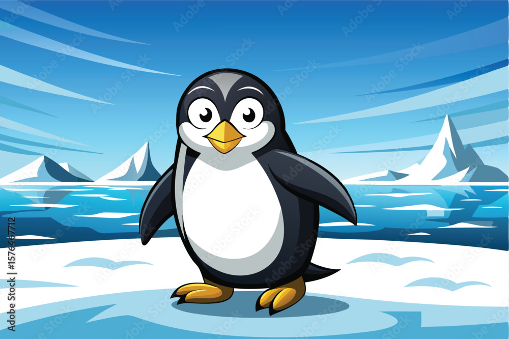 Obraz premium a comical penguin waddling a cross an icy land