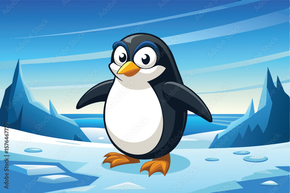 Obraz premium a comical penguin waddling a cross an icy land