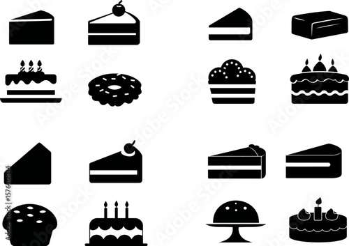 Vector cake dessert bakery sweet food illustration pastry graphic design set icons