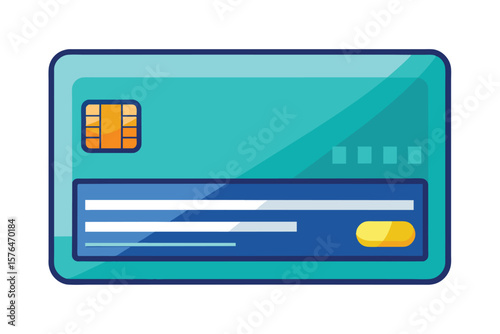 Vibrant illustration of a credit card, featuring a detailed chip and magnetic stripe, symbolizing finance and banking. Ideal for digital payments and online transactions visuals.
