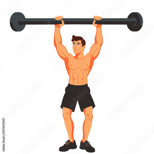 Guy hanging from pull-up bar in bright clean pastel colors with smooth outline  
