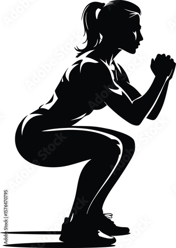 Silhouette of a woman performing squats during fitness exercise for physical workout training