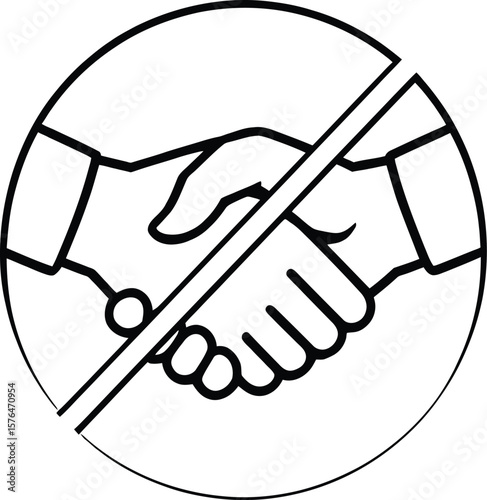 Black-and-White Vector Illustration of Handshake Ban Icon – 1-Item Social Protocol Silhouette