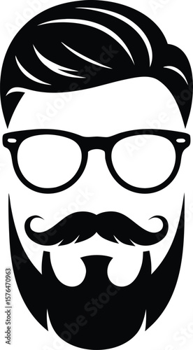 Vector illustration of hipster face with stylish beard mustache glasses and modern hairstyle