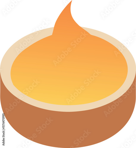 Crème Brûlée Dessert Illustration in Round Brown Dish with Caramelized Sugar Top
