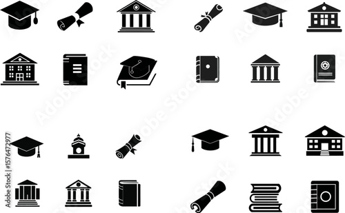 Graduation education icons set vector illustration academic success knowledge
