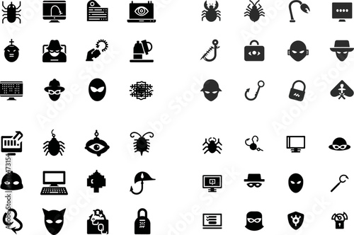 Cyber security icons hacker attack virus protection and malware threat vector set