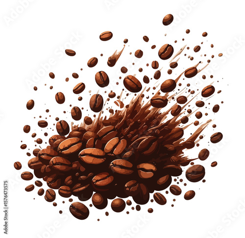 Falling coffee beans isolated on white background