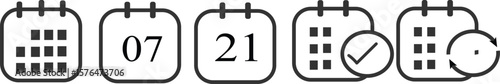 calendar icon set on white background,  collection of calendar symbols contain payday,  business plan  calendar planner icons for app, website, ui. Vector illustration.