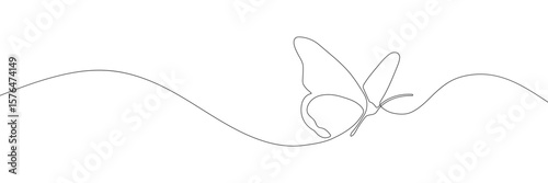 Continuous line drawing of butterfly in flight. Minimalist one line art. Nature and freedom concept