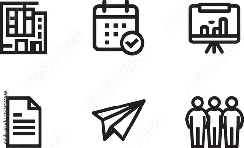 Streamlined Project Management Icons for Scheduling, Team Collaboration, and Reporting
