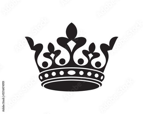 Black crown vector illustration on white background with ornate details