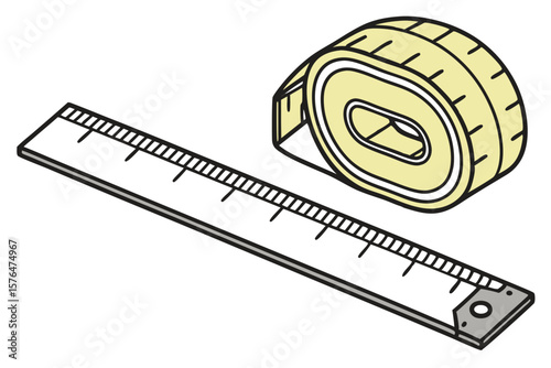 Measuring Tools Illustration A Ruler and a Roll of Tape Measure for Measurement Purposes