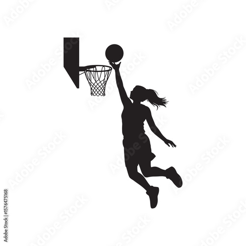 Black Silhouette of Basketball Player Shooting Ball Towards Hoop