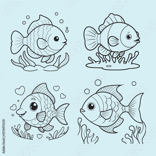 A set of funny cartoon fish
