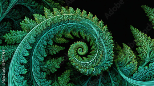 Intricate fractal fern with a mesmerizing spiral design and vibrant green hues.