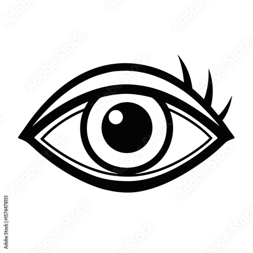 Stylized black and white graphic representation of a human eye with eyelashes