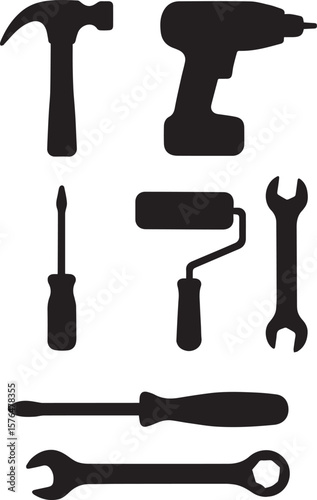 Construction Tools Silhouette Vector Set for Industrial and Repair Use