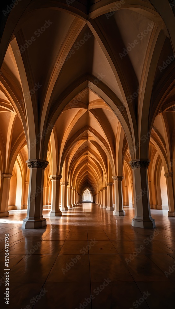 Explore architectural marvels: stunning corridor with arches and pillars design view Explore architectural marvels: stunning corridor with arches and pillars design view