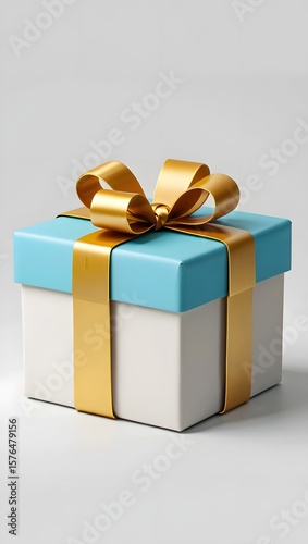 Isolated gift box with gold ribbon and bow for christmas birthday present special occasion