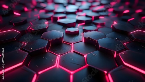 Download hexagon pattern background with red neon light for desktop and mobile wallpaper