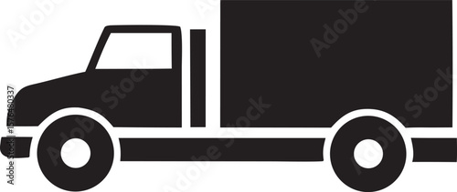 Black silhouette of a delivery truck isolated on white background