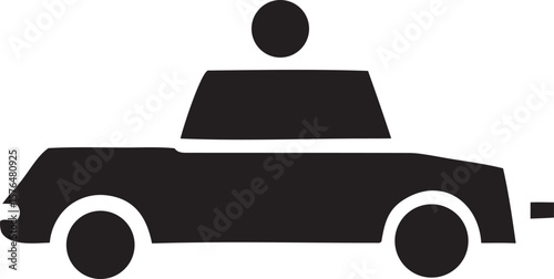 Simple black silhouette of a police car with a light on top isolated on a white background