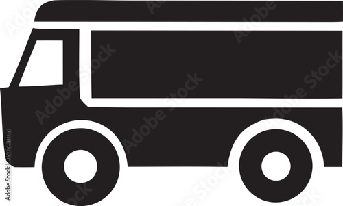 Black silhouette of a delivery truck isolated on a white background
