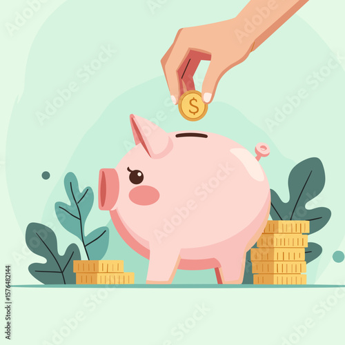 hand putting coin into piggy bank
