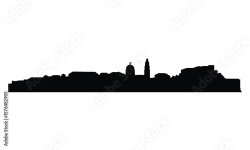 Dubrovnik City Skyline Silhouette, Vector, Illustration, Line Art, Icon, Logo, White Background.