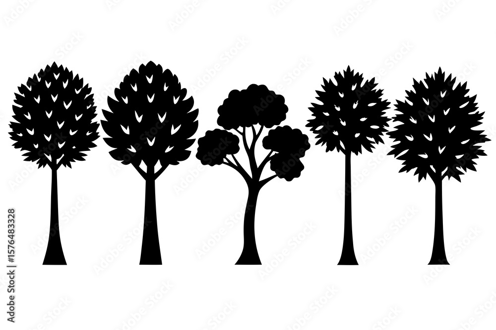 Forest tree silhouettes collection. Pine trees horizontal pattern panorama backgrounds. Vector illustration
