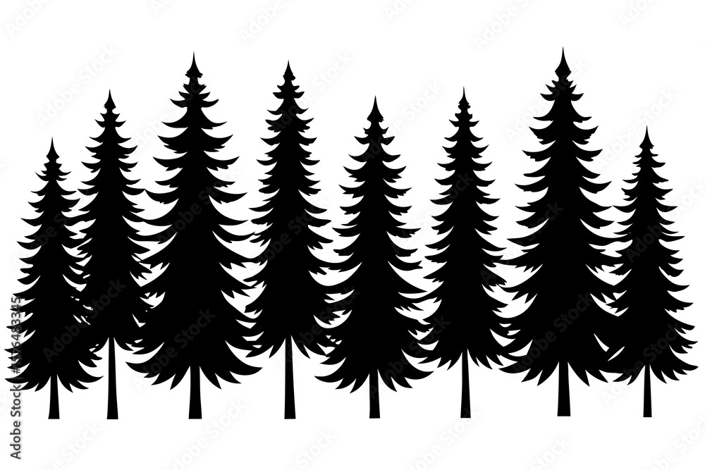Forest tree silhouettes collection. Pine trees horizontal pattern panorama backgrounds. Vector illustration