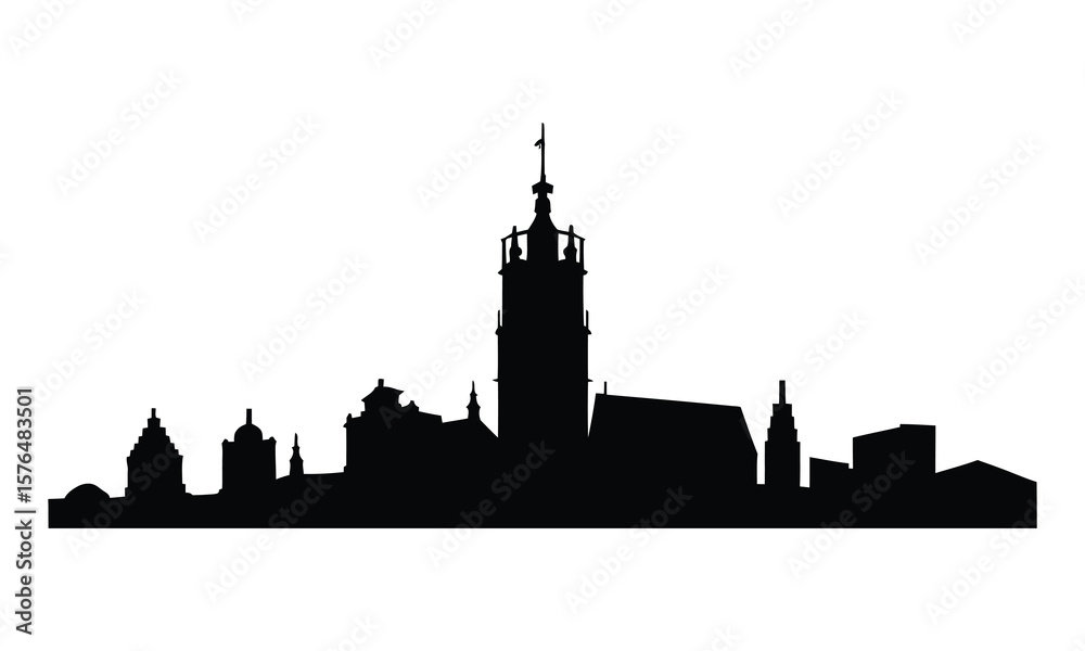 Vilnius City Skyline Silhouette, Vector, Illustration, Line Art, Icon, Logo, White Background. Vilnius City Skyline Silhouette, Vector, Illustration, Line Art, Icon, Logo, White Background.
